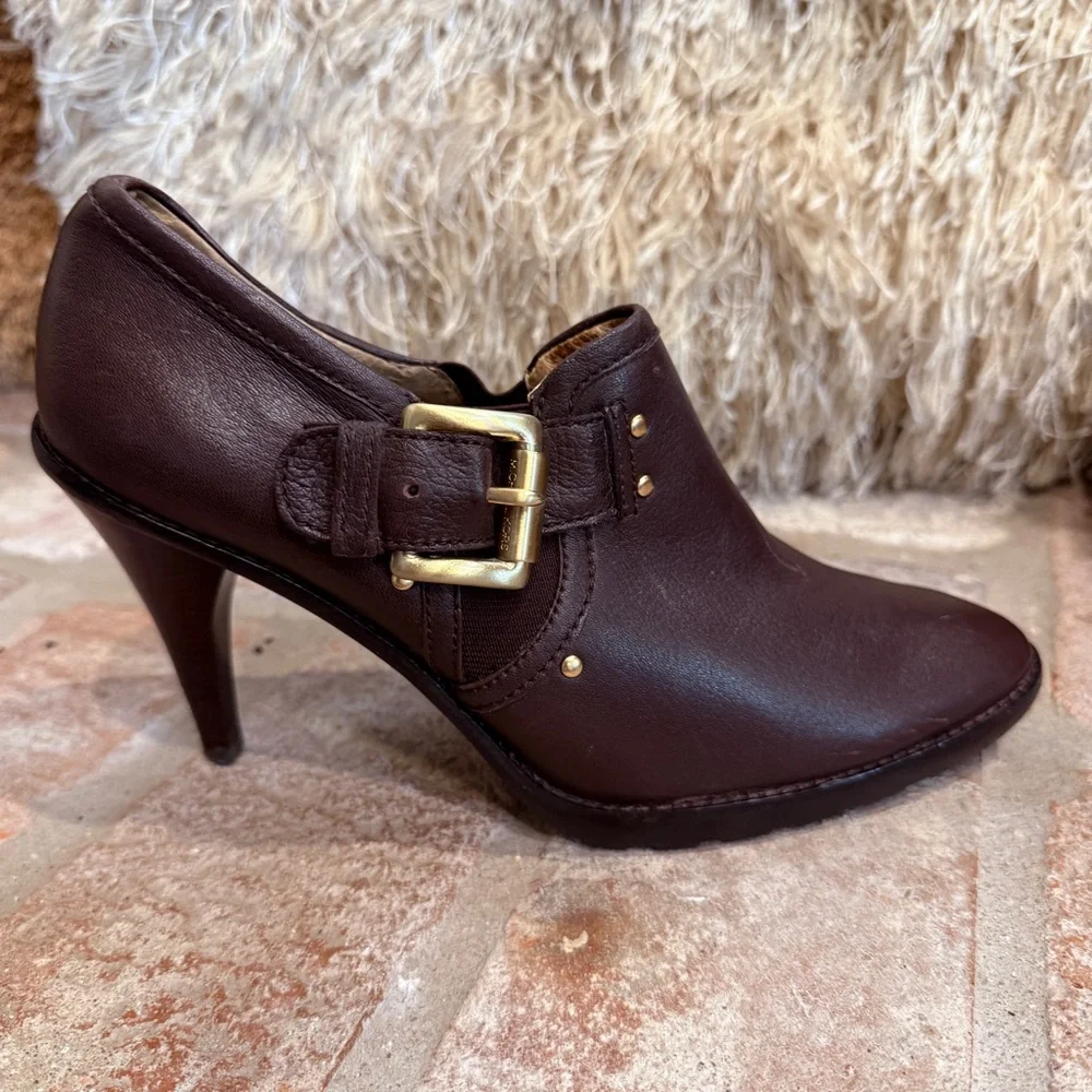 Brown Leather Gold Buckle Heeled Ankle Boo… - Picture 9 of 12